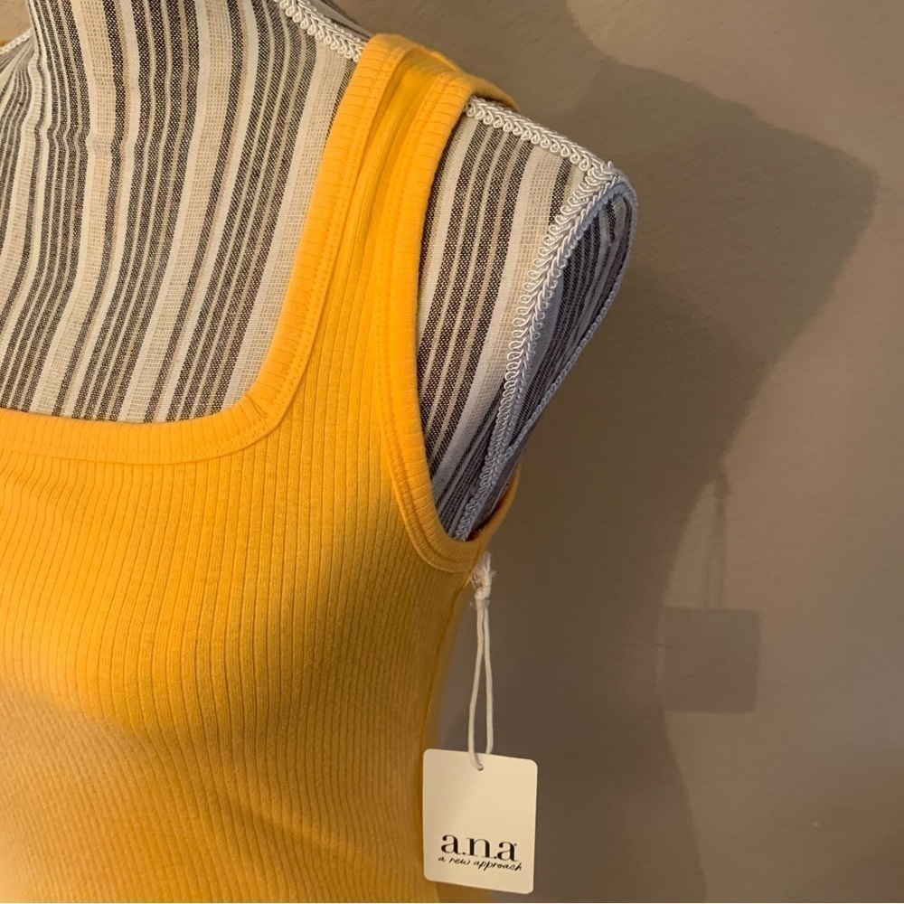 NWT a.n.a. Tank Top PS Petite Small Mango Orange Ribbed Straight Neck Cotton - Picture 6 of 12